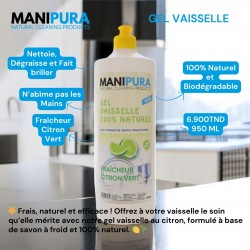 Gel Vaisselle écologique, fraîcheur citron vert, bidon 1 litre de Manipura