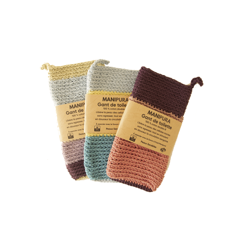 Gants de toilette exfoliant doux Manipura multicouleurs