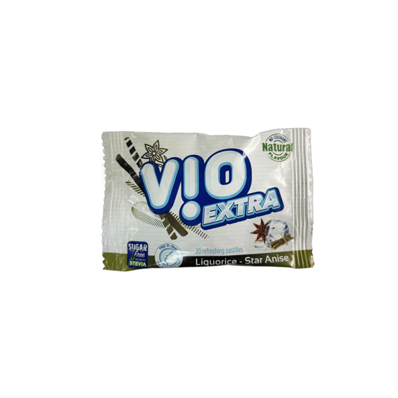 Vio Extra bonbons à la réglisse sans sucres, 20 pastilles